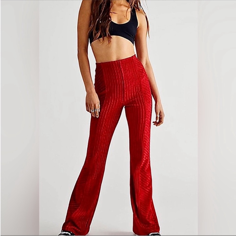 Free People Red Flare Pants